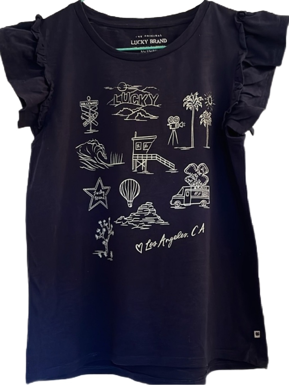 Lucky Brand Navy Flutter Sleeve Graphic Tee Girls XL
